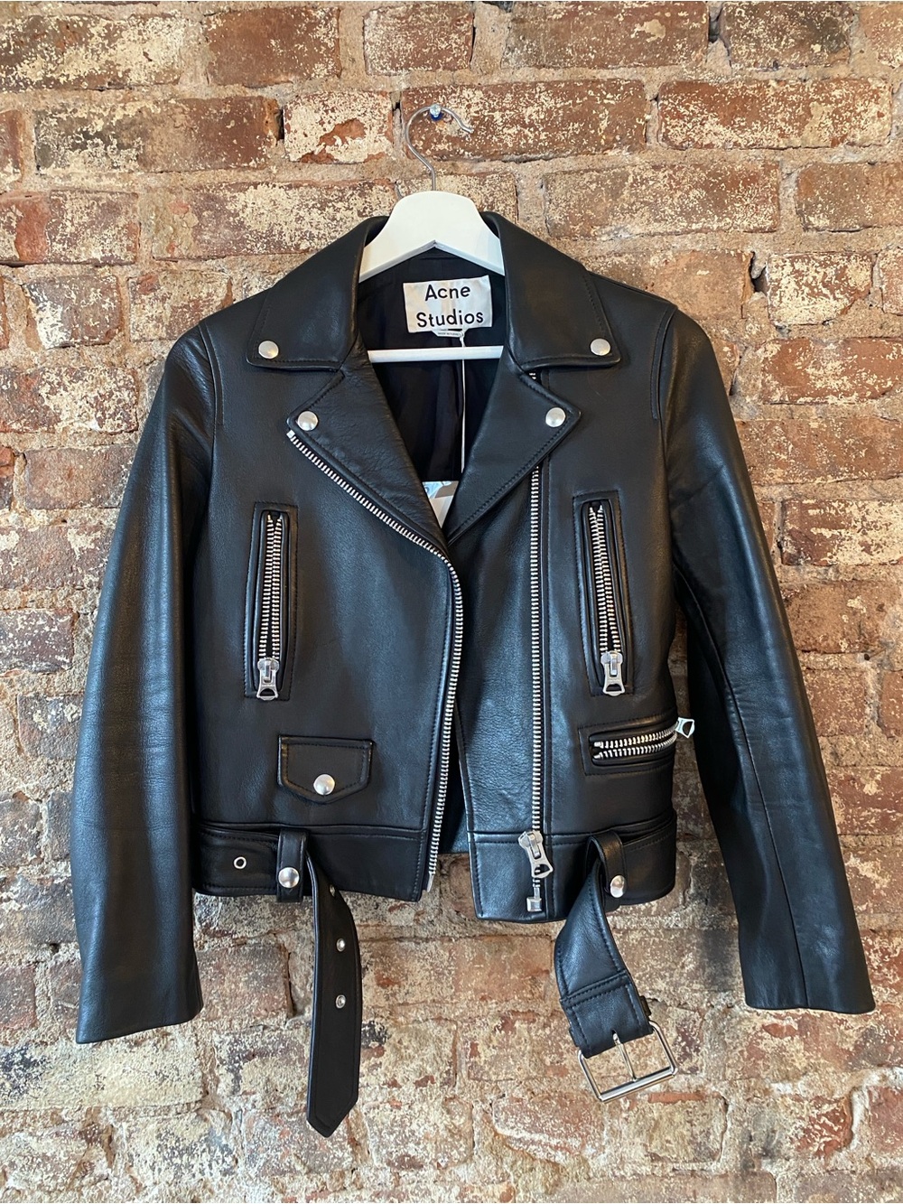 Acne Studios Leather Moto Jacket in Black with Silver Hardware NEW